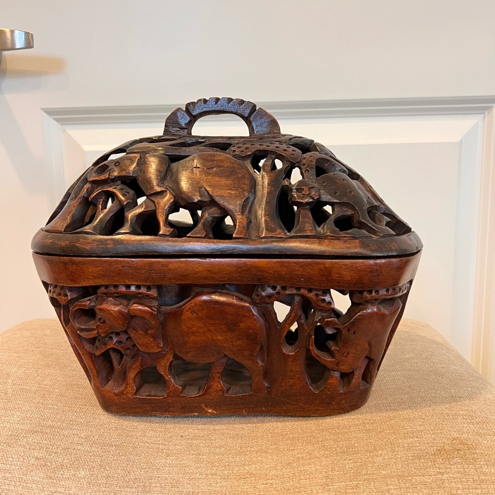 Hand carved African Carved Wooden Elephant Box